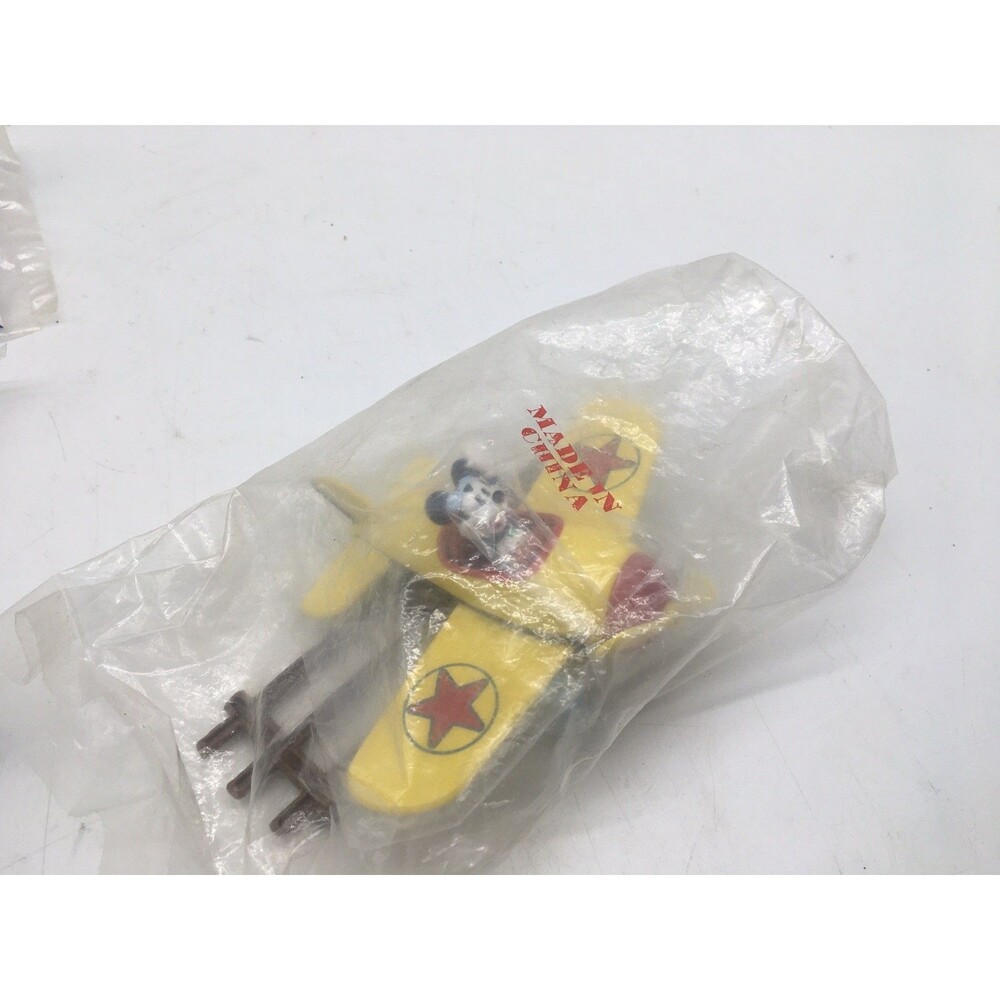 VTG Disney Park Decopac Yellow Metal Diecast  Airplane Mickey Mouse NIP W/ Fence